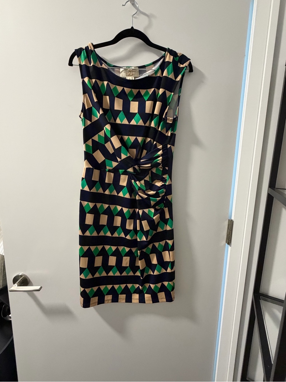 JB by Julie Brown Navy, Green & Cream Geometric Shift Dress